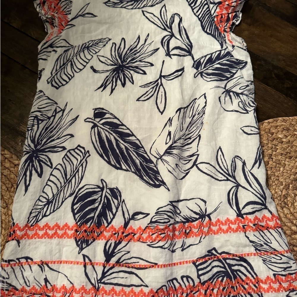 T H M L white navy print shift dress contrasting embroidered flutter sleeves - Picture 4 of 12